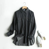 women retro oversized black denim blouse long sleeve chic female casual loose shirt blusas femininas