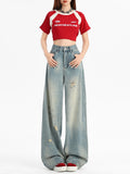 Fongt Ripped Jeans Women 2024 Summer Thin, High Waist, Slim, Straight, Wide Leg Pants-Outfit