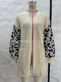 Fongt Spring And Autumn Leopard Prints Knitted Cardigan Women Fashion Lazy Loose Sweater Women