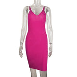 Fongt Women's Sexy Hottie V-Neck Slimming Knitted Back Sling Dress