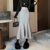 Half Skirt Women's Spring And Autumn Korean Version Solid Color Slim Long Skirt Shows Skinny Buttocks Fishtail Skirt With Long Winter Style-Outfit
