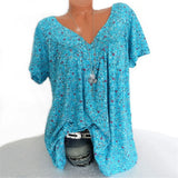 Summer V-neck Digital Printing Loose Short-sleeved Printed T-shirt