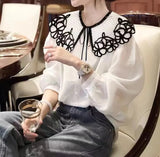 Lace Loose Shirt Patchwork Women's Blouse Summer Long Puff Sleeve Casual Top 2022 Fashion Female New French