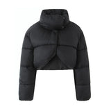 New Standing Collar Hidden Button Bread Suit Short Cotton-Padded Coat-Outfit