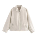 Fongt Autumn Women's Fashion Three-Color Solid Color Zipper Wool Coat