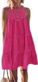 Fongt Summer Sleeveless Dresses Casual Sleeveless A-Line Hierarchal Swing Vest Skirt Beach Vacation Mini