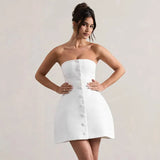 Buttoned Tube Fitted Mini Dress-Outfit