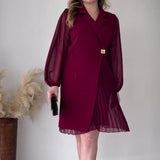 Fongt 2025 New Collar Solid Color High-End Temperament Fold Design Dress