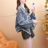Fongt Short Denim Jacket Female Autumn 2024 New Autumn Loose Lazy Wind Versatile Top-Outfit