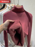 Warm Sweater Pullover Women Slim Thicken Plush Velvet Lined Knitwear Jumper Korean Half Turtleneck Poleras Soft Knit
