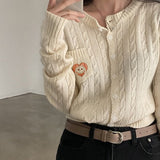 Vintage Cable Knit Slim Knitted Cardigan-Outfit