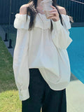 Fongt First Sight, Love The White Flower Breath Collar Shoulder Shirt Niche Gentle And Comfortable Blouse Women Spring Autumn Long-Sleeved Shirt