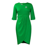 Fongt With Brooch Large-Size Women's Summer Temperament Tongle Elegant Folded Dress