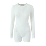 Spring Style Knitted Slim Zipper Long-Sleeved Solid Color Jumpsuit-Outfit