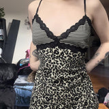 Fongt Leopard Splicing Lace Small Sling Sexy Vest Babes Design Boobs Type Low Collar Repair Body