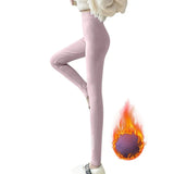 Winter Thick Warm Leggings Candy Color Stretch Fall Fleece Soft Fleece Lined Thermal Pants Fitness Sport