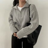 Dark Academia Half Zip Up Cable Knit Sweater-Outfit