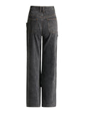 Fongt 2024 New Street Trend Removable Dark Buckle Design Sense Irregular Jeans High Waist Show Slim Trousers-Outfit