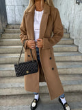 EABY Hot Autumn And Winter Simple Long Sleeve Lapel Button Open Fork Woolen Coat Woman-Outfit