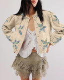 Autumn / Winter 2024 Maple Leaf Pattern Embroidered Quilted Quilted Casual Cotton Jacket Coat-Outfit