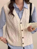 Style Sweater Vests Jackets Women Casual V-neck Knit Chaleco Coats Single Breasted Knitwear Colete New Sleeveless
