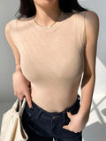 Women Solid Round Neck Ribbed Tank Top Camisole Women Summer Basic Elastic Slim Tank Top O Neck Solid Tank Top 2024-Outfit