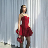 Sequin Strapless Puff Skirt Mini Dress-Outfit
