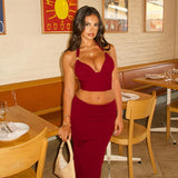 Fongt Summer 2024 New Two-Piece Suit In Temperament Metal Decoration Hanging Neck Skirt Suit