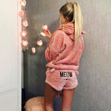 2023 Women's Cat Embroidered Pajamas Hooded Casual Set Two-Piece Fashion-Outfit