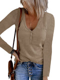 Fongt Autumn New Women's Button Vest Solid Color V-Neck Long-Sleeved T-Shirt Top