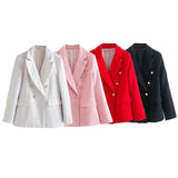 Fongt Women's Textured Double Breasted Blazer New 2023 Autumn / Winter Fashion Casual Top-Outfit