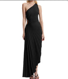 Fongt Women's New Fashion Pure Color Casual Temperament Shoulder Collar Folded Empty Dress Dress