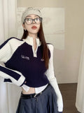 Y2k Harajuku Black White Crop Sweater Women Korean Style Hippie Vintage Patchwork Fake Two Piece Knit Top Kpop