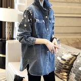 Station 2024 Spring And Autumn New Versatile Blue Fashion Loose Korean Version Temperament Versatile Standing Collar Cowboy Shirt Female-Outfit