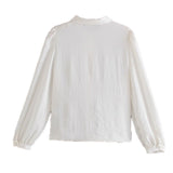 Women New Spring Autumn Blouses Elegant Long Sleeve White OL Shirt Ladies Solid Color Tops White Bow Tie