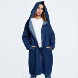 size Denim Trench Coat Women Spring Autumn Long sleeve Hooded Jeans Windbreaker Long Coat Female Basic Casual