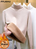 Winter Sweater Women Elegant Thicken Velvet Lined Warm Sueter Knitted Pullover Slim Tops Jersey Knitwear Jumper