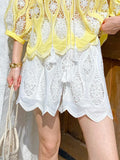 Fongt Summer New Cheesy Wind South France Vacation Embroidered Shorts Women's White Casual Pants Women's