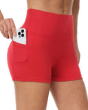 Women's High-Waisted Yoga Three-Point Belt Pocket Running Training Tight Quick-Dry Elastic Fitness Shorts-Outfit