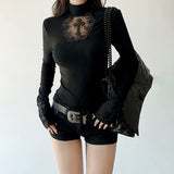 Fongt Summer New Women's Casual Pants Dark Sexy Body-In-Print Lace High-Waisted Flared