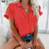 Summer Solid Color Single-breasted British Style Lapel Short Sleeve Loose