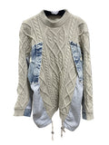 Fongt Version Of The Loose Lazy Sweater 2025 Autumn And Winter New Round-Neck Long-Sleeved Cowboy Splicing Design Feel Meat Jacket