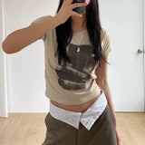 Vintage Chic Print y2k Crop Top Crewneck Slim Short Sleeve T-shirt Summer Harajuku Streetwear y2k Retro Tees Shirt Women-Outfit