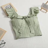 Top Sweet Design Sense Short Solid Color Bow Vest Sling Short Flounce Top-Outfit