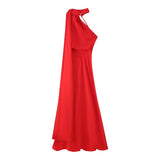 Fongt Women's Explosive Silk And Tedish Texture With Hanging Neck Dress