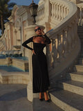 Off-Shoulder Long Sleeve Flare Maxi Dress-Outfit