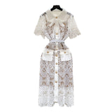 Fongt Court Feng Sleeve Lace Dress Hollow Hook Butterfly Tie Sling Temperament Elegant Dress