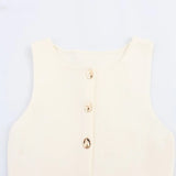 Fongt New Women's Uniform Pure Color Round Collar Single Buckle Sleeveless Simple Knitted Vest Top
