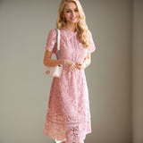 Fongt Summer Dress New Korean Style Temperament Lace To Receive Waist And Hollow Water Melted Medium Long Dress Dress Woman