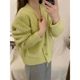 Fongt Ocean Gas Curly V-Neck Soft-Cuffed Long-Sleeved Knitted Cardigan Temperament Double Pocket Sweater